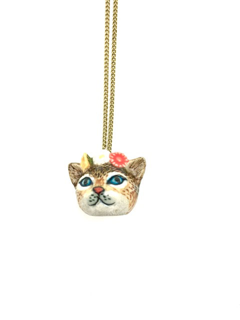 Flower Kitten Head necklace