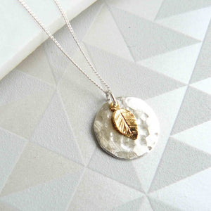 Hammered Disc & Gold Leaf Necklace