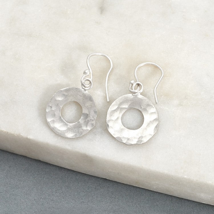 Hammered Silver Circle Earrings
