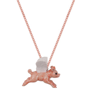 Flying Pig Necklace With White Wings